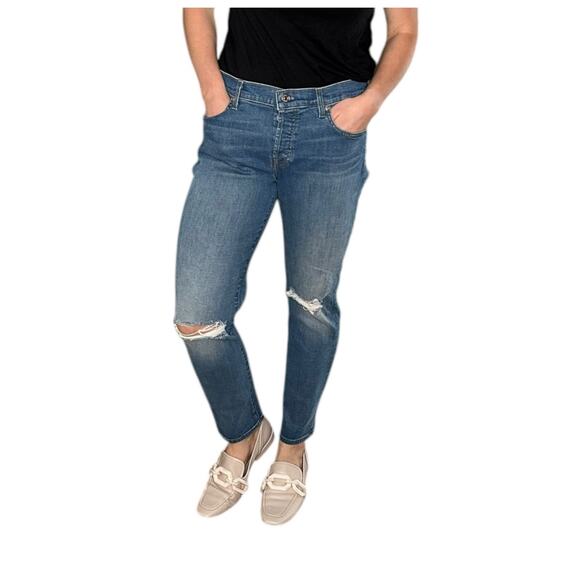 7FAM 7 For All Mankind Josefina Skinny Boyfriend Jeans Distressed Knees Size 30 - Picture 1 of 14